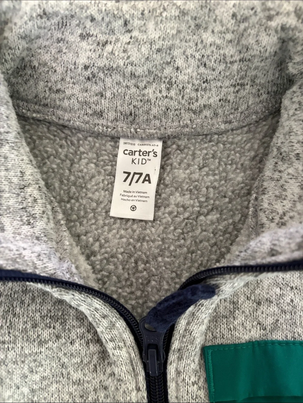 Carter's Gray Fleece Vest with Green Trim & Pocket